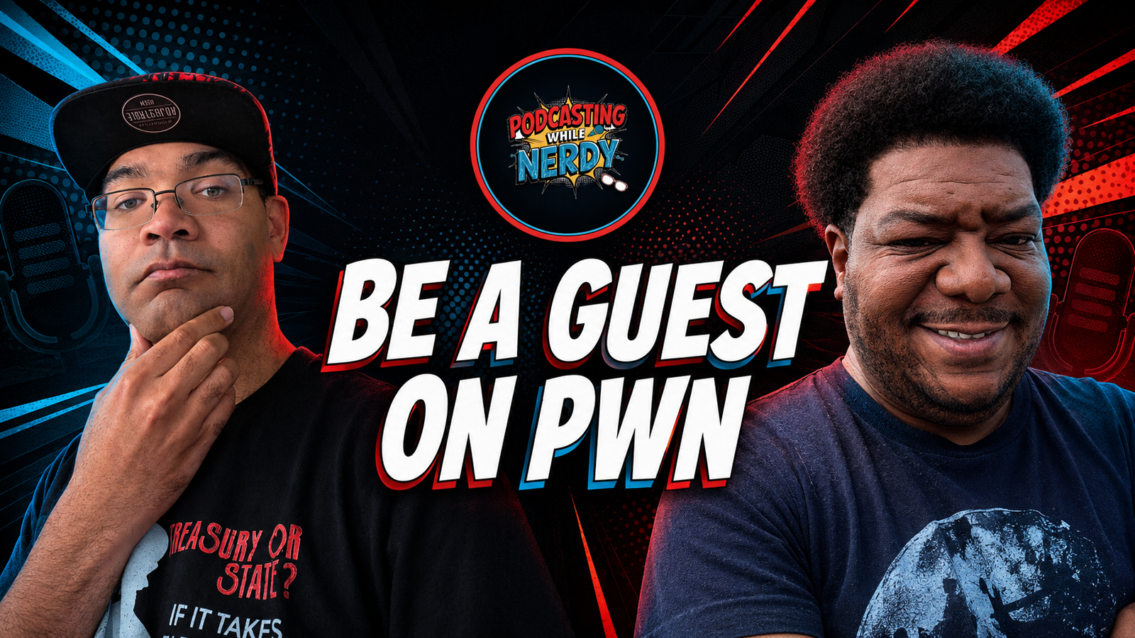 Adrian and Uncle Black inviting guests to appear on Podcasting While Nerdy